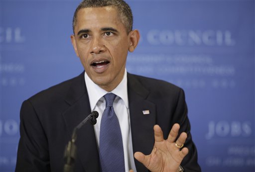 President Barack Obama speaks at the beginning of a meeting with the Jobs and Competitiveness Council at the corporate and U.S. manufacturing headquarters of Cree, a leading manufacturer of energy-efficient LED lighting. Monday, June 13, 2011, in Durham, N.C. (AP Photo/Carolyn Kaster) (AP)