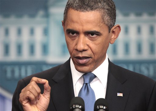 President Barack Obama talks about the ongoing budget negotiations, Monday, July 11, 2011, in the briefing room of the White House in Washington.  (AP Photo/Pablo Martinez Monsivais) (AP)