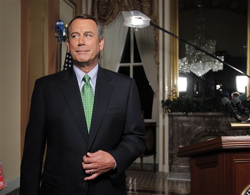 Speaker of the House John Boehner is seen after delivering his response to President Obama's remarks about averting default and dealing with the federal deficit, at the Capitol in Washington, Monday, July 25, 2011.  (AP Photo/J. Scott Applewhite) (AP)