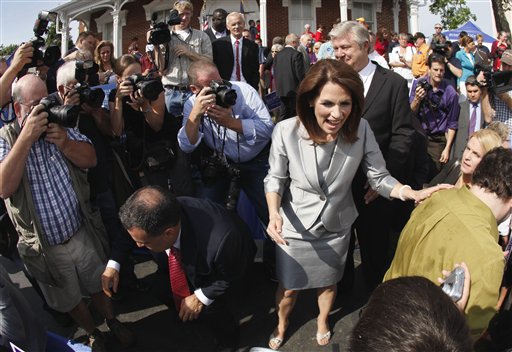 Rep. Michele Bachmann, R-Minn., greets supporters after her formal announcement to seek the 2012 Republican presidential nomination, Monday, June 27, 2011, in Waterloo, Iowa. Bachmann, who was born in Waterloo, will continue her announcement tour this week with stops in New Hampshire and South Carolina. (AP Photo/Charlie Riedel) (AP)