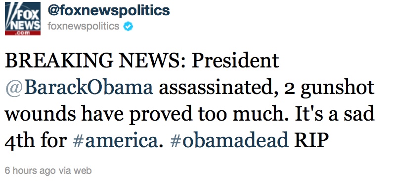 Screengrab of hacked Twitter feed