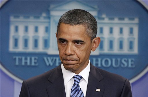 President Barack Obama makes a statement to reporters about debt ceiling negotiations, Tuesday, July 5, 2011, in the James Brady Press Briefing Room of the White House in Washington. (AP Photo/Charles Dharapak) (AP)