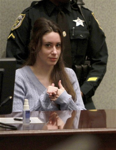 Casey Anthony sits in the courtroom before a sentencing hearing in Orlando, Fla. on Thursday, July 7, 2011. Anthony was acquitted of killing her daughter, Caylee, but faces four charges of lying to police officials. (AP Photo/Joe Burbank, Pool) (AP)