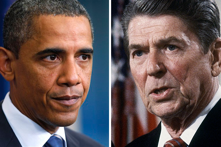 President Barack Obama and former president Ronald Reagan