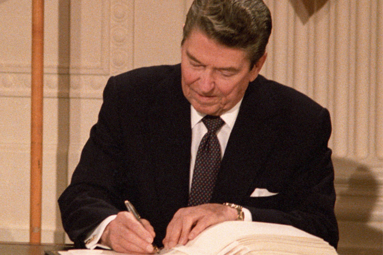 Former president Ronald Reagan in 1987