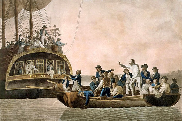 Robert Dodd's engraving of the HMS Bounty mutiny.