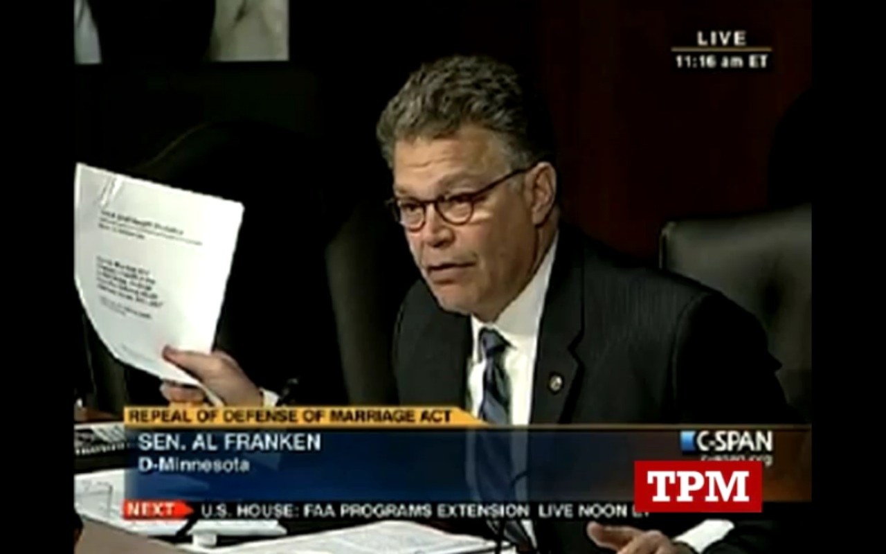 Sen. Al Franken (D-Minn) takes down a witness defending DOMA during a Senate hearing this week