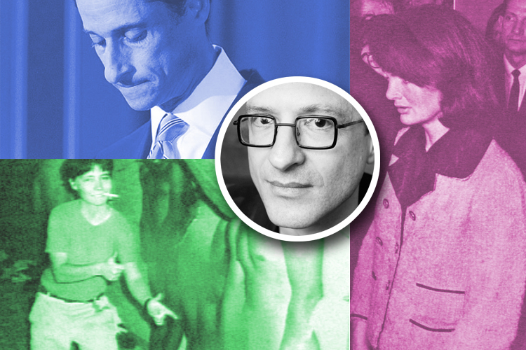 Clockwise, from top left: Anthony Weiner, Jacqueline Kennedy, Lynndie England. Center: Wayne Koestenbaum