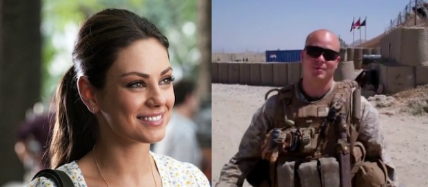The unlikely couple: Mila Kunis and Sgt. Scott Moore.
