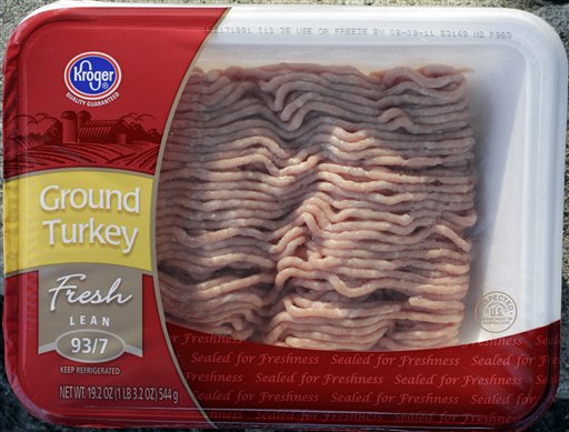 A product subject to meat giant Cargill's recall of 36 million pounds of ground turkey linked to a nationwide salmonella outbreak is shown in Redwood City, Calif., Wednesday, Aug. 3, 2011. Cargill said Wednesday that it is recalling fresh and frozen ground turkey products produced at the company's Springdale, Ark., plant from Feb. 20 through Aug. 2 due to possible contamination from the strain of salmonella linked to the illnesses. The packages were labeled with many different brands, including Honeysuckle White and Kroger. (AP Photo/Paul Sakuma) (AP)