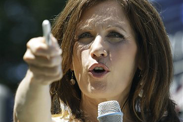 FILE - In this July 25, 2011, file photo, Republican presidential candidate Rep. Michele Bachmann, R-Minn., speaks during a rally at the Delaware County fairgrounds in Manchester, Iowa. Same-sex marriage might seem like a straightforward issue: You're for it or against it. Yet for the field of Republican presidential hopefuls, it's proving to be an awkward topic as public attitudes change and more states legalize gay unions, the latest being New York.  (AP Photo/Charlie Neibergall, File) (Charlie Neibergall)