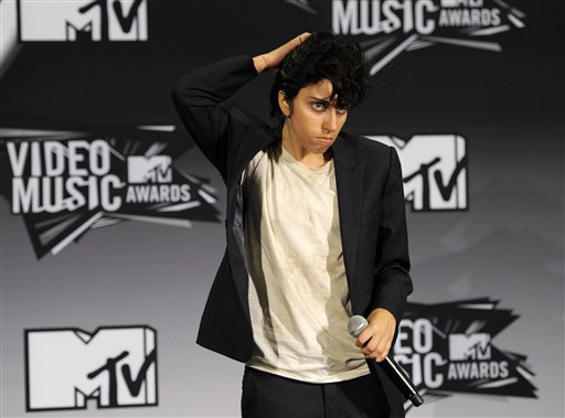 Lady Gaga poses backstage after winning best video with a message and best female video awards at the MTV Video Music Awards on Sunday Aug. 28, 2011, in Los Angeles.(AP Photo/Chris Pizzello) (AP)
