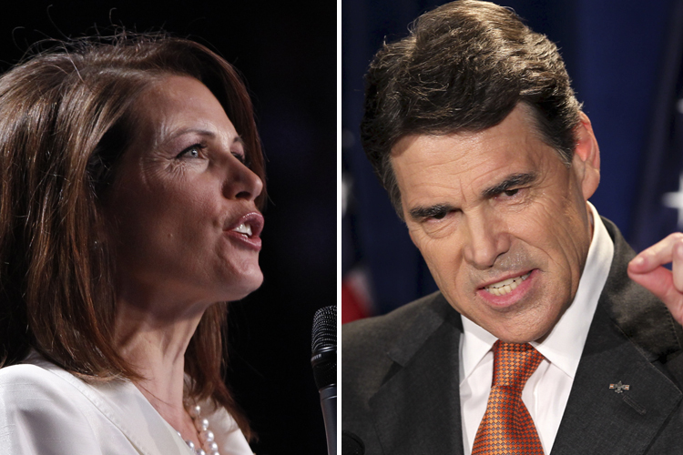 Republican presidential candidate Rep. Michele Bachmann, R-Minn., speaks at the Republican Party's Straw Poll in Ames, Iowa, Saturday, Aug. 13, 2011. (AP Photo/Charles Dharapak) (Charles Dharapak)