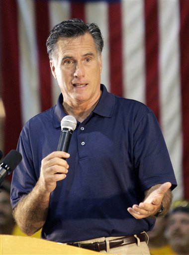FILE - In this July 27, 2011, file photo, Republican presidential candidate, former Massachusetts Gov. Mitt Romney speaks in the warehouse at Screen Machine Industries during a campaign stop in Pataskala, Ohio. Same-sex marriage might seem like a straightforward issue: You're for it or against it. Yet for the field of Republican presidential hopefuls, it's proving to be an awkward topic as public attitudes change and more states legalize gay unions, the latest being New York.  Romney and Tim Pawlenty were among those refusing to sign the pledge, but both issued statements stressing that they favored limiting marriage to one-man, one-woman unions. (AP Photo/Jay LaPrete) (AP)