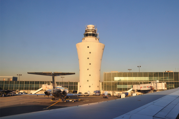 The 40-year-old control tower at LaGuardia.