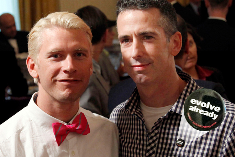 Dan Savage, right, and his husband, Terry Miller, wait for President Obama to speak at the LGBT Pride Month event at the White House in Washington in June.