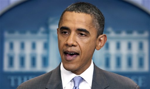 President Barack Obama speaks from White House briefing room, Sunday, July 31, 2011 in Washington, about a deal being reached to raise the debt limit. (AP Photo/Carolyn Kaster) (AP)