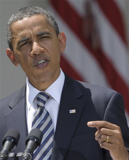 President Barack Obama delivers a statement in the Rose Garden of the White House in Washington, Tuesday, Aug. 2, 2011, following the Senate's passing of the debt ceiling agreement. (AP Photo/Susan Walsh) (AP)