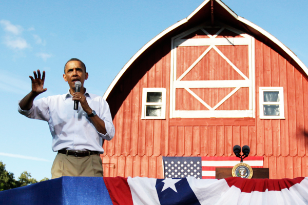 President Obama speaks during a town hall meeting in Decorah, Iowa, on Monday.