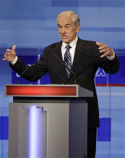 Republican presidential candidate Rep. Ron Paul, R-Texas, speaks during the Iowa GOP/Fox News Debate at the CY Stephens Auditorium in Ames, Iowa, Thursday, Aug. 11, 2011. (AP Photo/Charlie Neibergall, Pool) (AP)