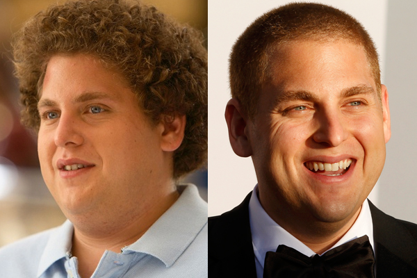 Jonah Hill in 2007's "Superbad" (left) and at a BAFTA event in Los Angeles in July, 2011. (Reuters/Fred Prouser)