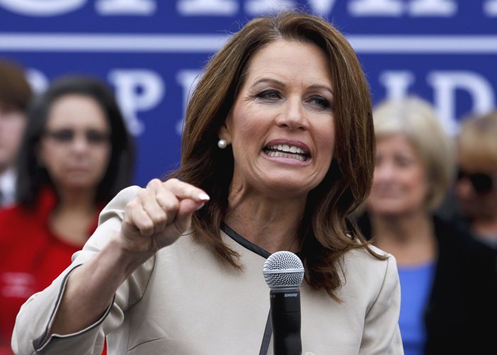 Republican presidential candidate, Rep. Michele Bachmann, R-Minn., speaks during a rally in Costa Mesa, Calif., Friday, Sept. 16, 2011. (AP Photo/Chris Carlson) (Chris Carlson)