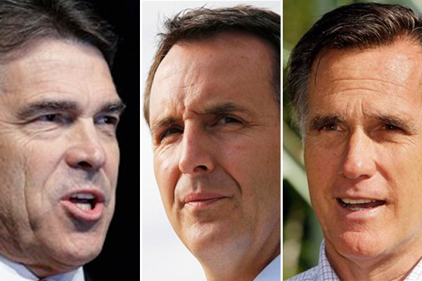 Rick Perry, Tim Pawlenty and Mitt Romney