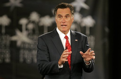 Republican presidential candidate former Massachusetts Gov. Mitt Romney speaks during the American Principles Project Palmetto Freedom Forum Monday, Sept. 5, 2011, in Columbia, S.C. (AP Photo/ Mary Ann Chastain) (AP)