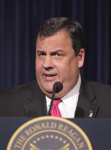 FILE - In this Sept. 27, 2011 file photo, New Jersey Gov. Chris Christie speaks at the Ronald Reagan Presidential Library in Simi Valley, Calif. More than a year out from Election Day, all sorts of Republicans, including Christie, are making a point of keeping themselves in the national spotlight, stoking speculation that they're positioning themselves as potential running mates for the eventual GOP presidential nominee. (AP Photo/Jae C. Hong, File) (AP)