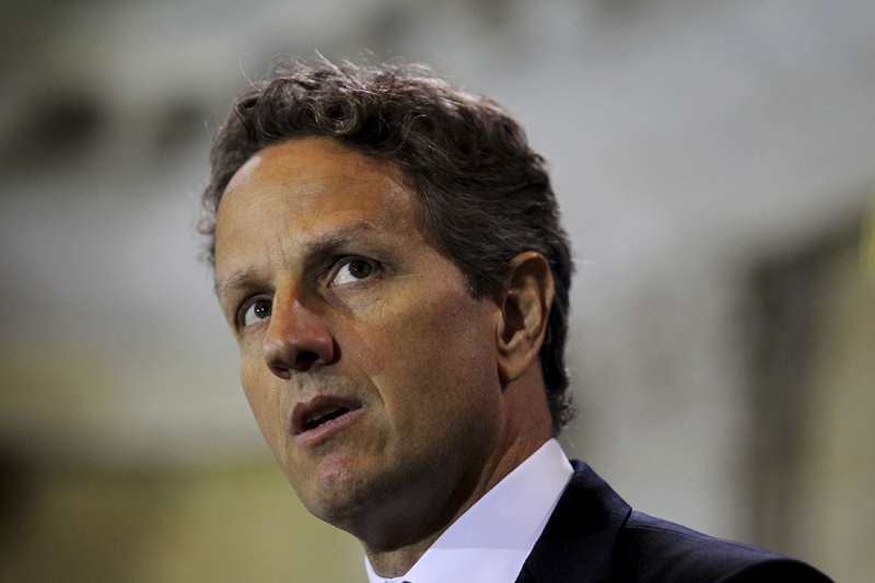 U.S. Treasury Secretary Tim Geithner delivers opening remarks at the Treasury Department's Counter-Terrorist Financing Symposium, "Ten Years Later: Progress and Challenges in Combating Terrorist Financing Since 9/11," in Washington September 8, 2011.  REUTERS/Molly Riley  (UNITED STATES - Tags: POLITICS DISASTER BUSINESS) (Â© Molly Riley / Reuters)