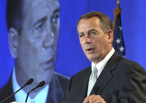 House Speaker John Boehner of Ohio speaks to the National Automobile Dealers Association meeting in Washington, Wednesday, Sept. 21, 2011. (AP Photo/Susan Walsh) (AP)