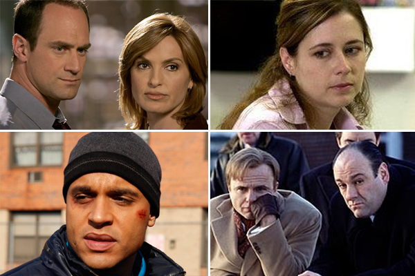 Clockwise from top left: Christopher Meloni and Mariska Hargitay on "Law & Order: Special Victims Unit"; Jenna Fischer on "The Office"; James Gandolfini and Joe Pantoliano of "The Sopranos"; Daniel Sunjata on "Rescue Me"