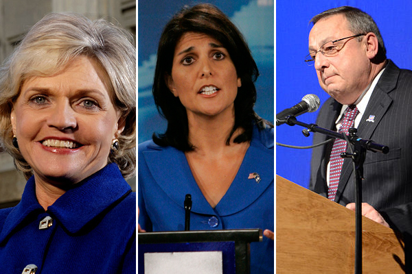 Bev Perdue, Nikki Haley, Paul LePage (Wikipedia/AP/<a href='http://en.wikipedia.org/wiki/File:Lepageumaine.jpg'>MattGagnon</a>)
