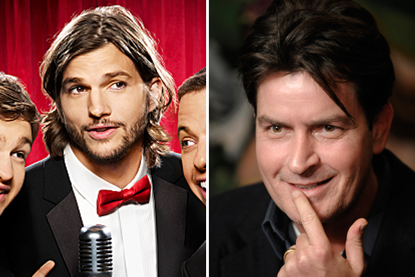 Ashton Kutcher in "Two and a Half Men". Right: Charlie Sheen
