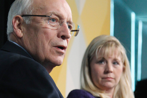Former Vice President Dick Cheney, accompanied by his daughter Liz, addresses the Washington Ideas Forum on Thursday. (AP/Manuel Balce Ceneta)