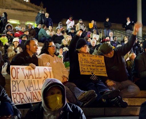 Protesters affiliated with the Occupy Wall Street Movement are seen at the Tennessee Capitol on Friday. After curfew arrests on Friday and Saturday, state police let the demonstrators stay through Sunday morning without detaining anyone(AP Photo/Erik Schelzig) (AP)