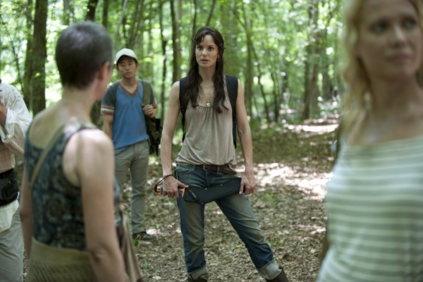 (L-R) Carol (Melissa Suzanne McBride), Glenn (Steven Yeun), Lori Grimes (Sarah Wayne Callies) and Andrea (Laurie Holden) (AMC/Gene Page)