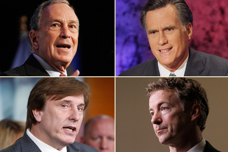 Clockwise from top left: Michael Bloomberg, Mitt Romney, Rand Paul and John Fleming (AP)