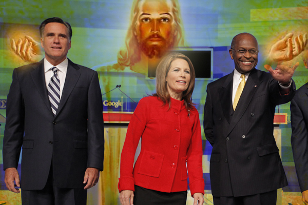 Mitt Romney, Rep. Michele Bachmann, Herman Cain (Reuters/Salon)