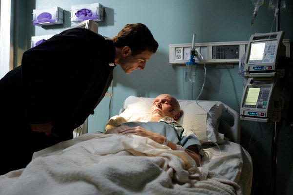 GRIMM -- "Bears Will Be Bears" Episode 102 -- Pictured: (l-r) Matt Baker as Priest, Kate Burton as Marie Kesler -- Photo by: Scott Green/NBC (Scott Green)