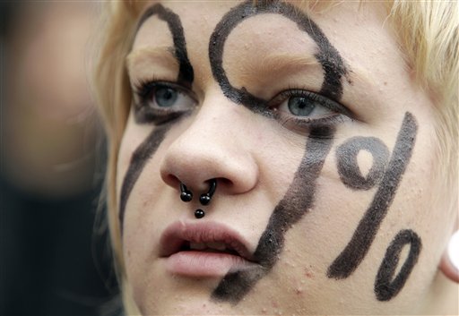 Maggie Babb, 16, a junior at Loring Nicollet Alternative School, participates in an Occupy Minnesota demonstration held at Hennepin County Government Plaza, Friday, Oct. 7, 2011, in Minneapolis. (AP/Genevieve Ross))