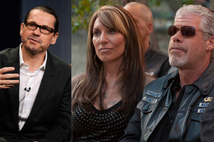 Biker daddy: Left, "Sons of Anarchy" creator Kurt Sutter; right, costars Katey Sagal and Ron Perlman. (Prashant Gupta, Frank Micelotta/FX)
