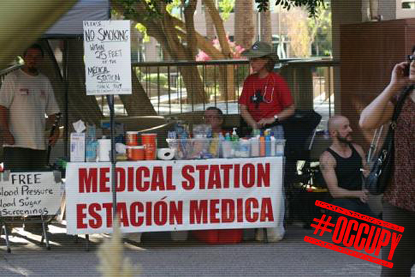 The author with other volunteers at a free medical station at Occupy Phoenix (Robert Haasch)