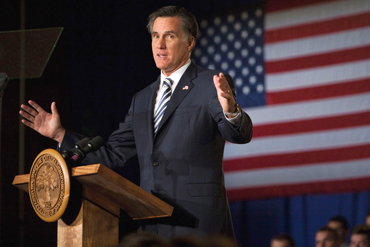 Republican presidential candidate Mitt Romney speaks to Citadel cadets and supporters during a campaign speech inside Mark Clark Hall on The Citadel campus in Charleston, S.C., Friday Oct. 7, 2011. (AP)
