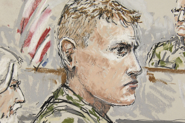 U.S. Army Staff Sgt. Calvin Gibbs, shown in this courtroom sketch, was convicted of killing Afghan civilians. (AP/Peter Millett)