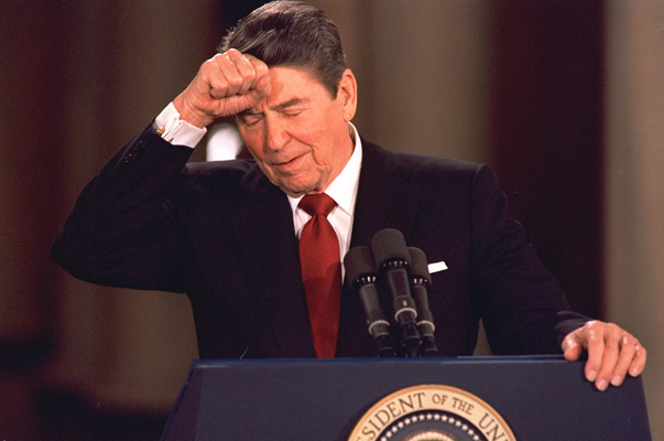 President Ronald Reagan shortly after the Iran-contra scandal engulfed his administration in November 1986. (AP/Dennis Cook)