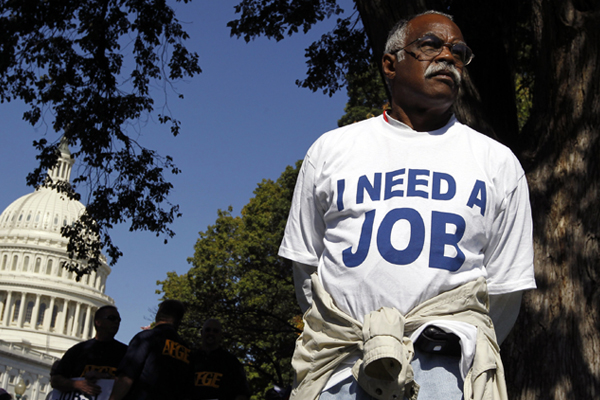 Mervin Sealy from Hickory, North Carolina, takes part in a protest rally outside the Capitol Building in Washington, October 5, 2011. (Jason Reed / Reuters)