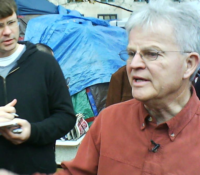 Republican presidential candidate Buddy Roemer visits Occupy DC on Nov. 23. (Zaid Jilani)