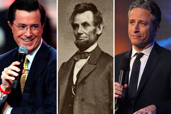 Stephen Colbert, President Abraham Lincoln, Jon Stewart (AP/<span about='http://www.flickr.com/photos/george_eastman_house/2719970005/' xmlns:cc='http://creativecommons.org/ns#'><a href='http://www.flickr.com/photos/george_eastman_house/2719970005/' rel='cc:attributionURL' target='_blank'>George Eastman House</a> / <a href='http://creativecommons.org/licenses/by/3.0/' rel='license' target='_blank'>CC BY 3.0</a></span>)