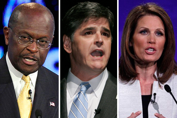 Herman Cain, Sean Hannity and Rep. Michele Bachmann (AP)